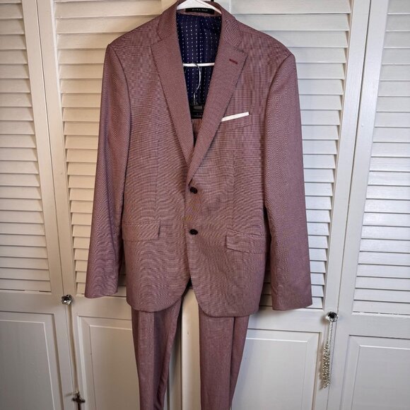 Zara Man Slim Fit Two-Piece Suit cranberry red blazer 40/pant 32 holiday, career - Picture 1 of 12